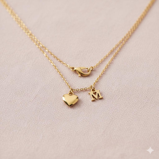 Double Chain Heart & Alphabet Necklace