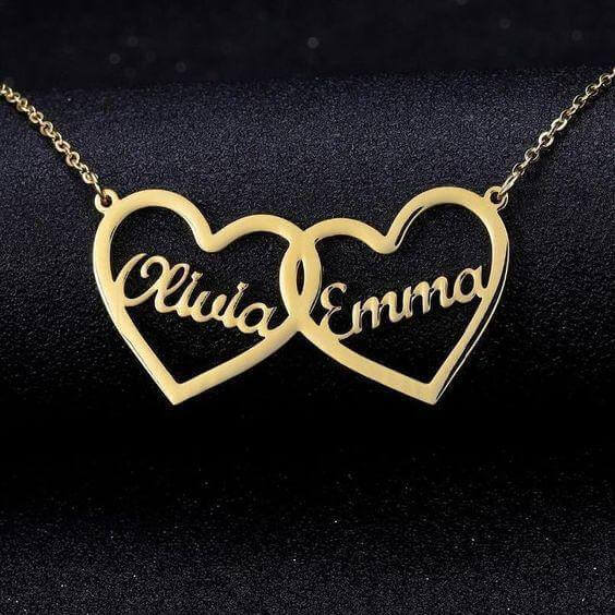 Couple Two Big Heart Name Pendant