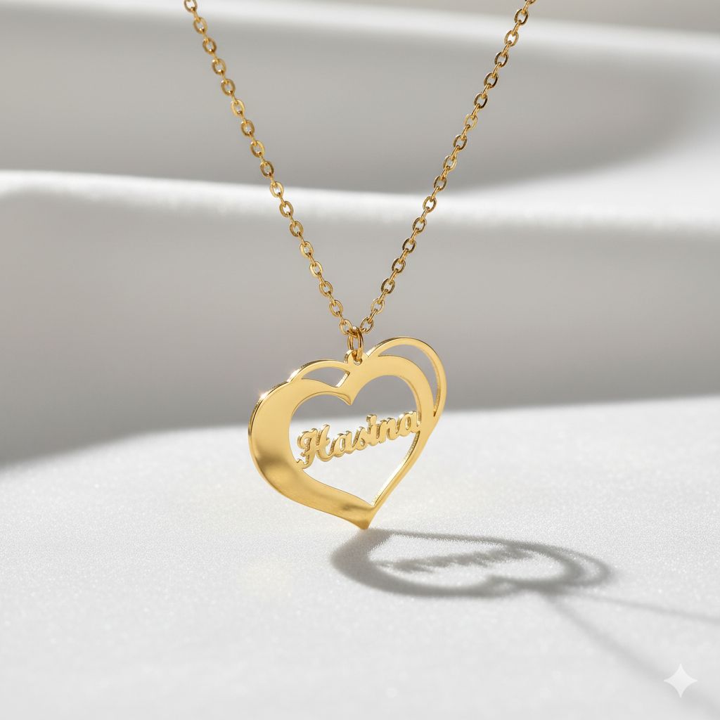 Personalized bold heart name necklace