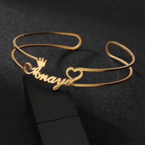Personalized Crown & Heart Name Kada
