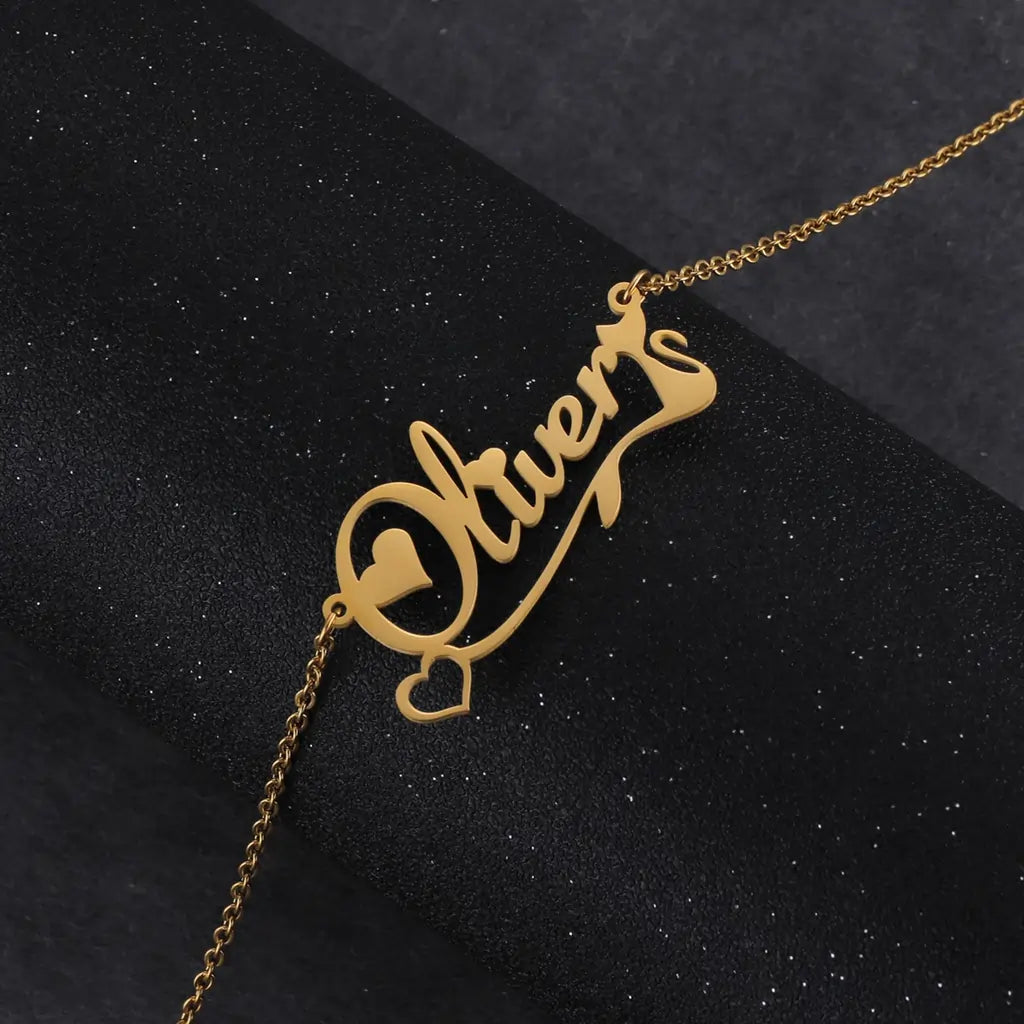 Personalized Cute Cat Shape Name Necklace