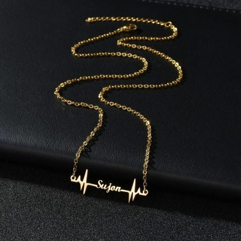 Personalized Heartbeat Style Name Pendant