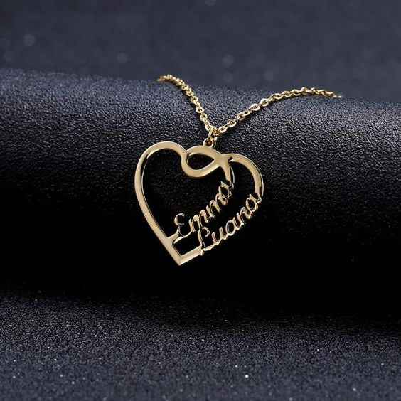 Personalized Double Heart Love Name Necklace