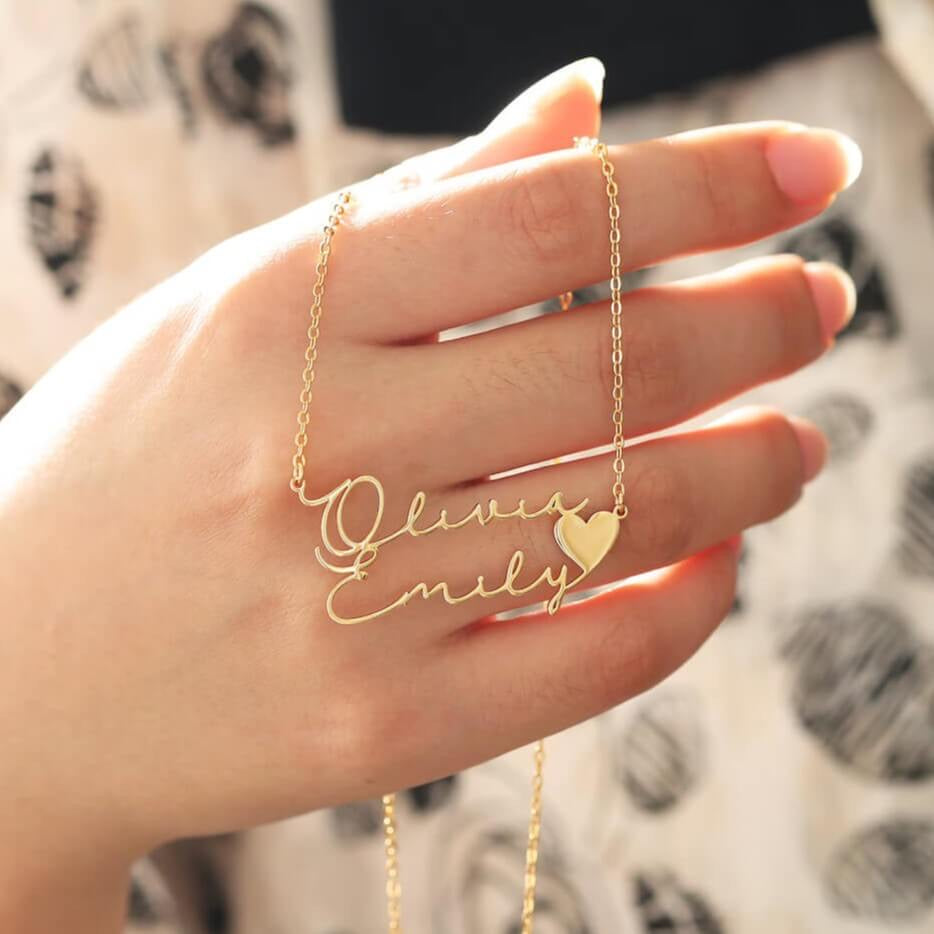 Personalized Signature Style Couple Heart Name Necklace