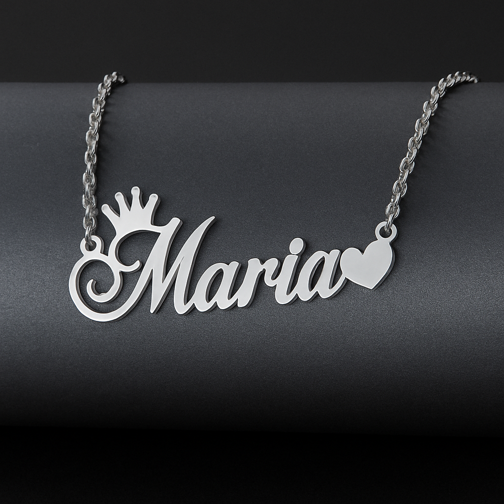 Personalized Crown Heart Name Necklace
