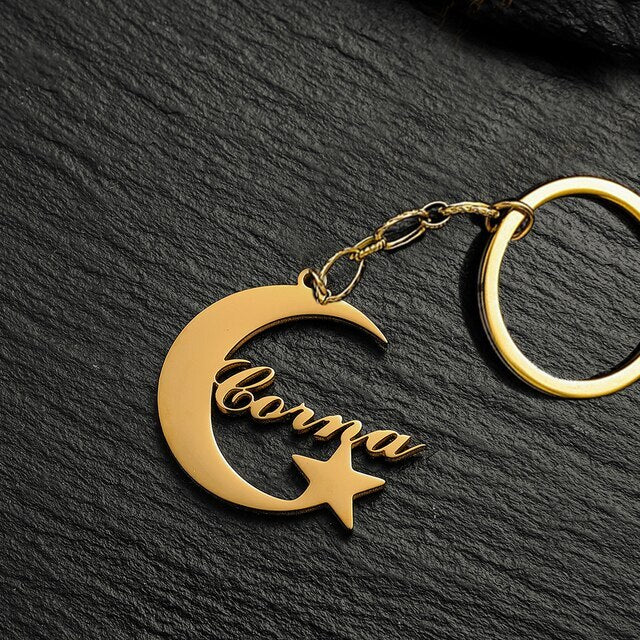 Personalized Moon And Star Name Keychain