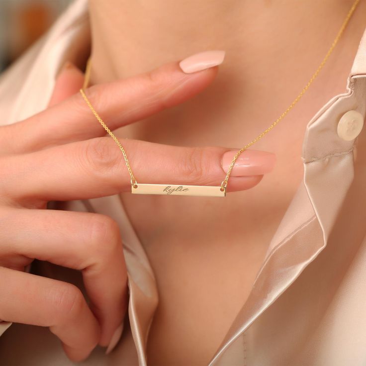 Personalized Name Engraved Bar Necklace