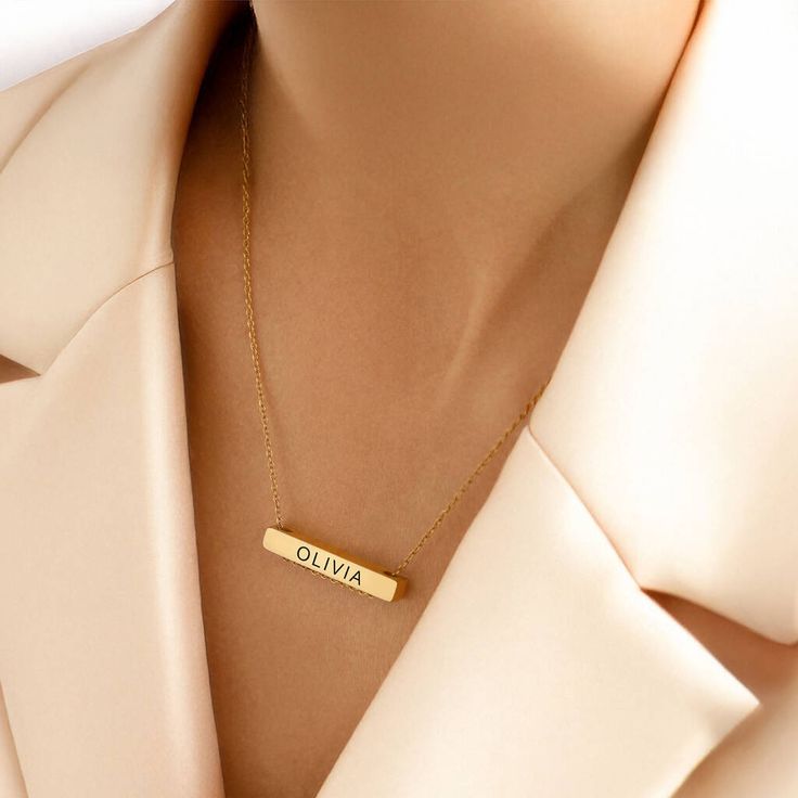 Personalized Name Engraved Bar Necklace