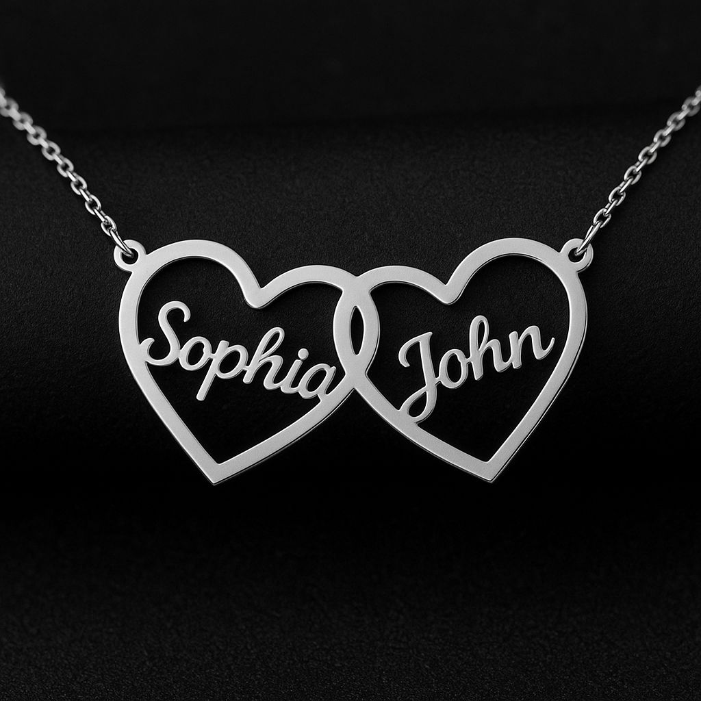 Couple Two Big Heart Name Pendant