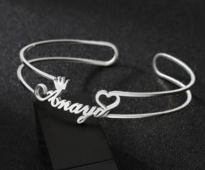 Personalized Crown & Heart Name Kada