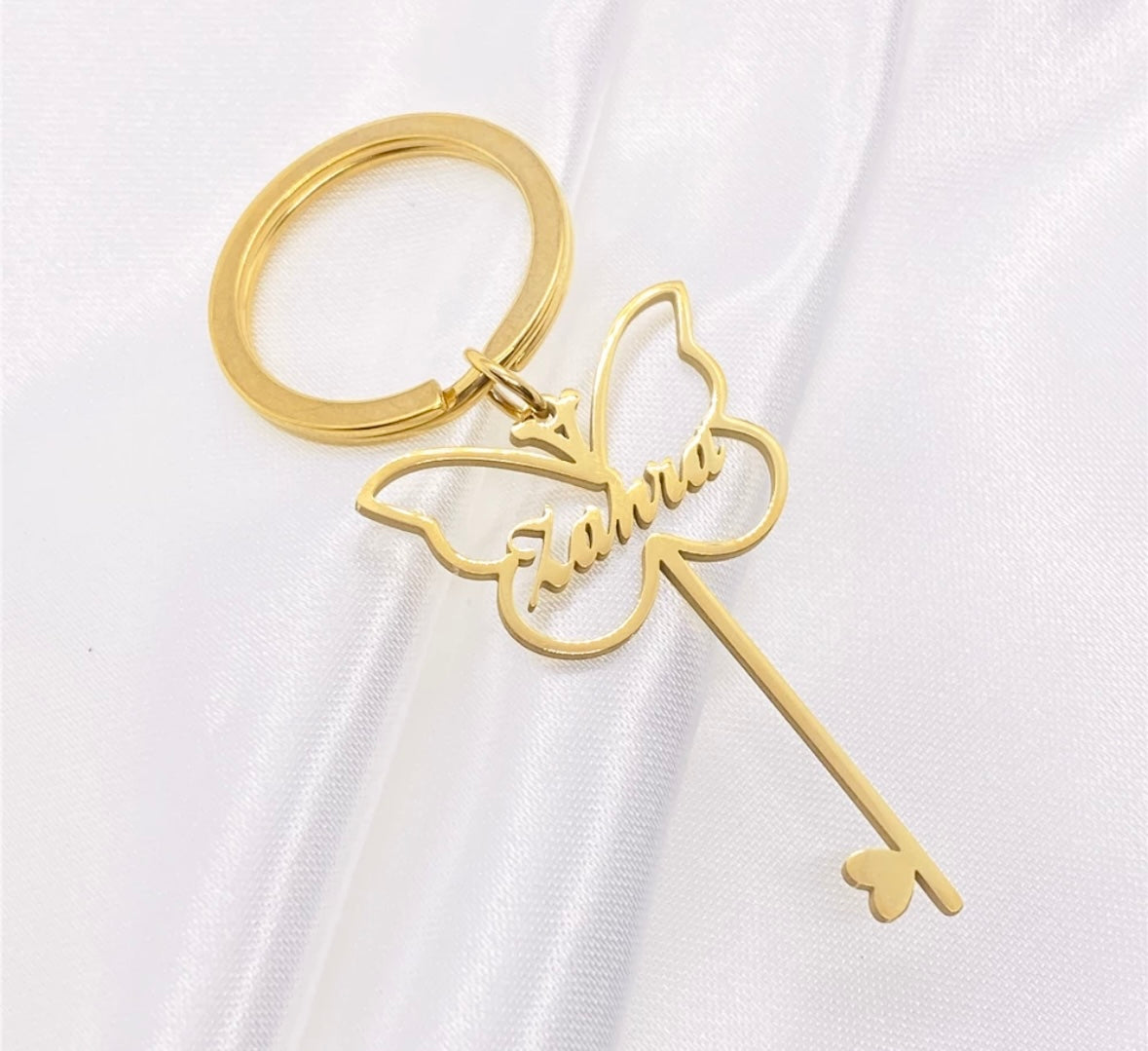 Butterfly And Key Name Keychain