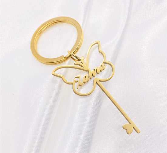 Butterfly And Key Name Keychain